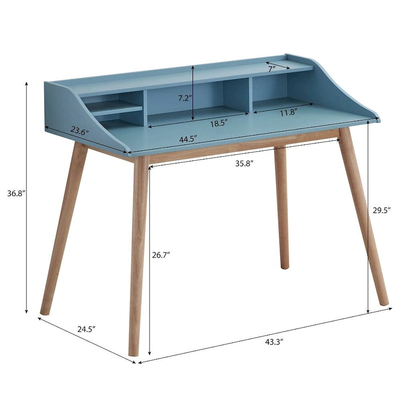 Scrivania Mid-Century Modern in legno con alzata