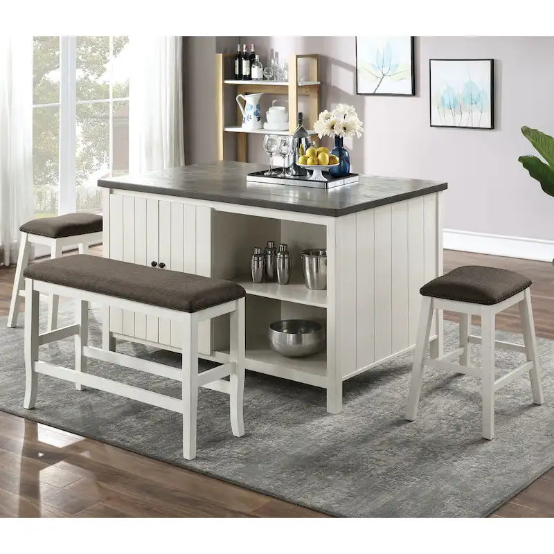  Hanto Transitional Off-White Wood 4-Piece Counter Height Dining Table Set with Storage