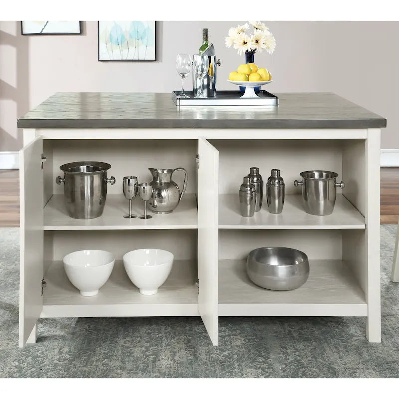 Set da pranzo da 4 pezzi in legno bianco sporco transizionale altezza bancone con spazio contenitore