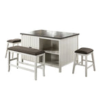 Set da pranzo da 4 pezzi in legno bianco sporco transizionale altezza bancone con spazio contenitore