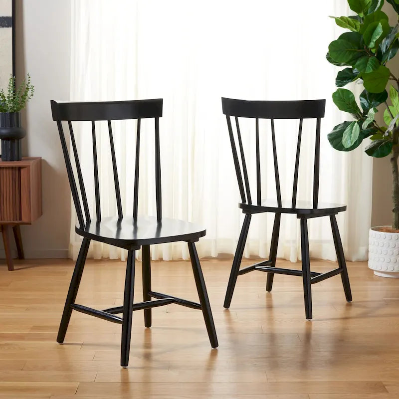 Sedie da pranzo con schienale a fusi in stile rustico, set da 2 - Nero, 48 cm L x 43 cm P x 89 cm H